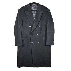 VTG Di Silver Coat Mens 46 Black Cashmere Blend Double Breasted Overcoat Italy